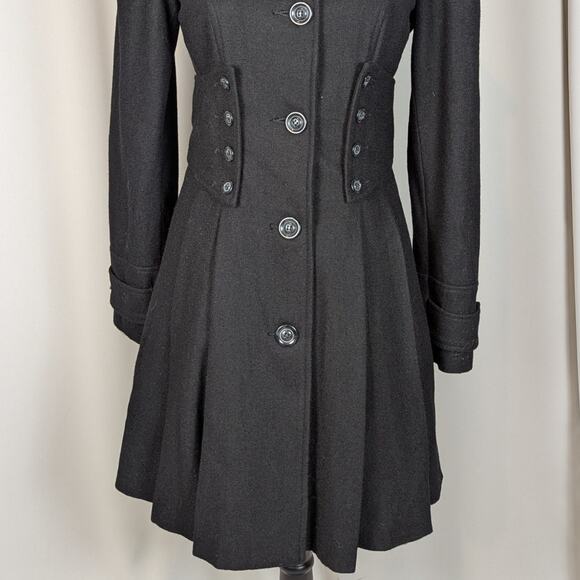 Hazel Hazel Black Wool Blend Fit & Flare Military Coat Size Small - Picture 15 of 16